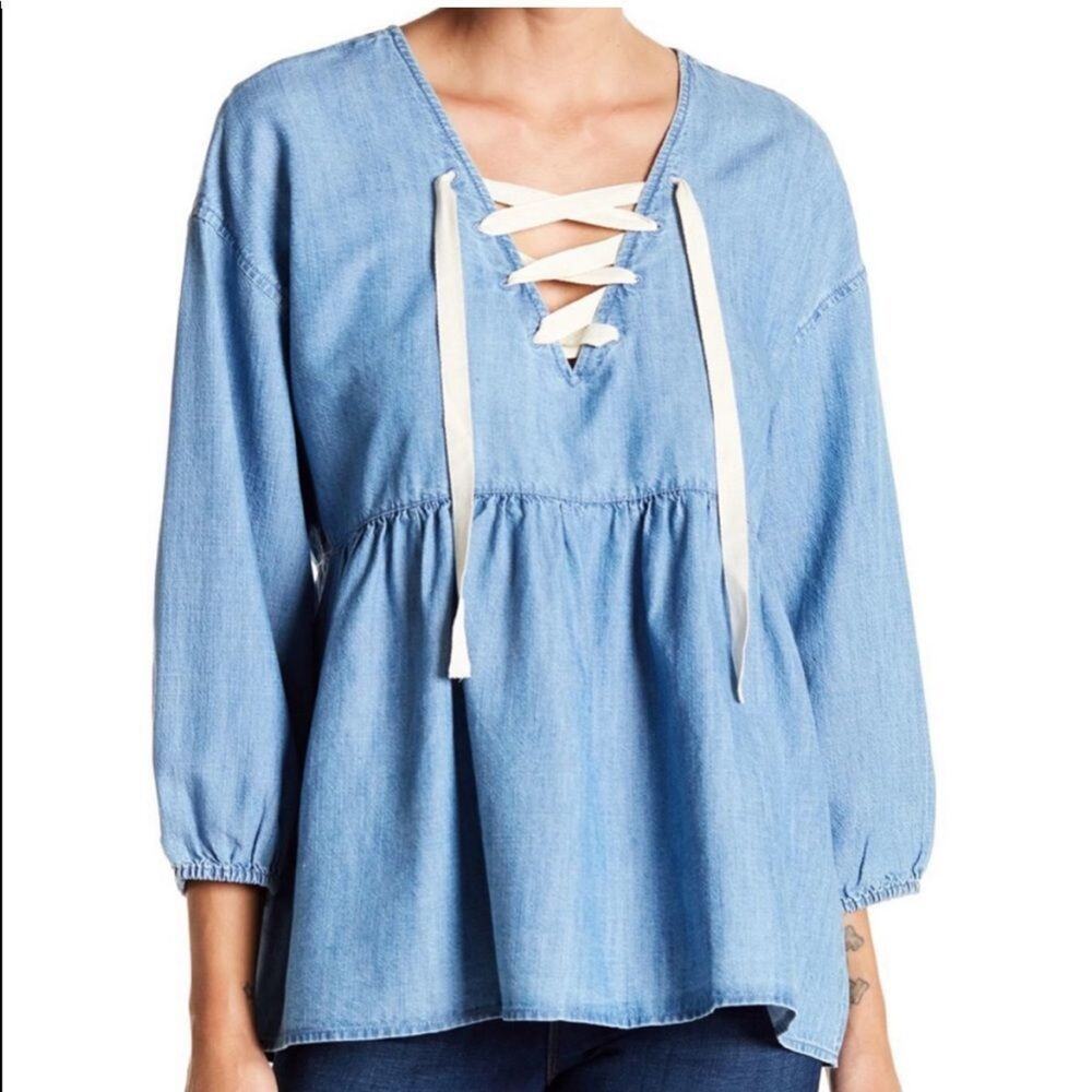 Joie lace up chambray top size small